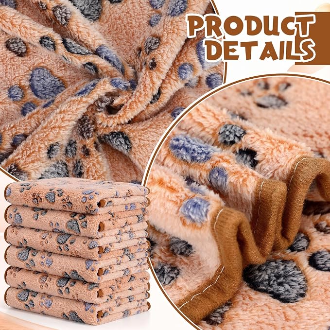 Tegeme 12 Pcs Pet Blankets 41 x 30 Inch Soft Fluffy Fleece Dog Cat Warm Paw Print Pattern Blankets Flannel Throw for Pets Dog Puppy Cat(Camel,Gray)