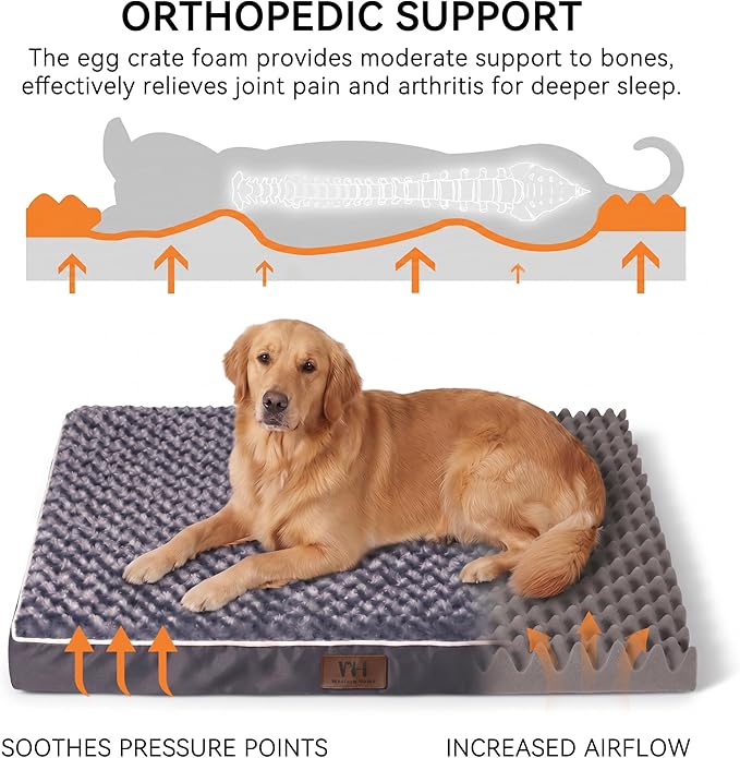 WESTERN HOME WH Orthopedic Dog Beds Large Sized Dog, Waterproof Large Pet Bed with Removable Washable Cover and Nonskid Bottom, Thick Egg Crate Foam Pet Beds, Grey 36"