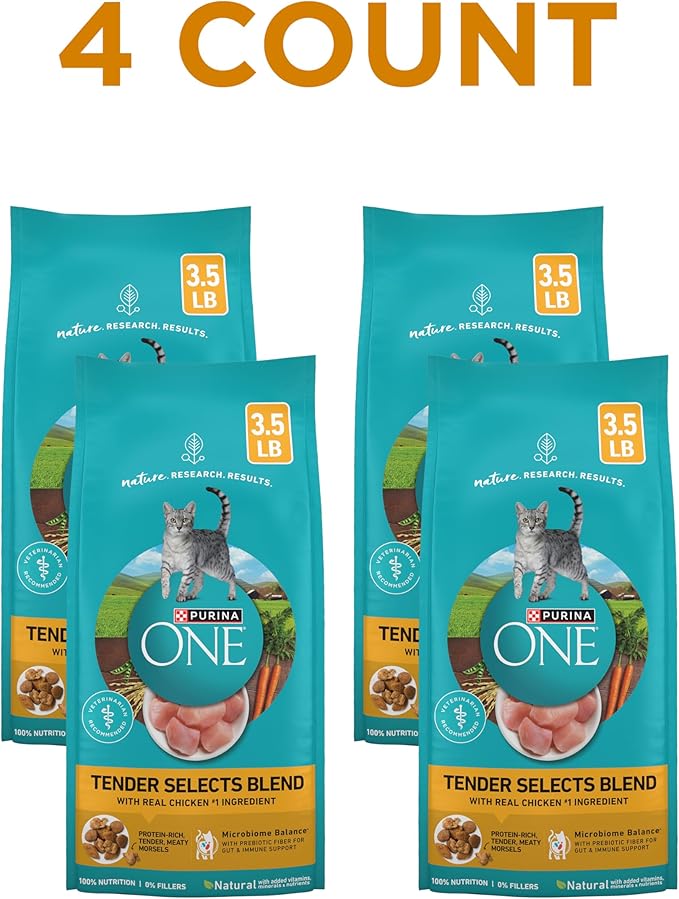 Purina ONE Natural Dry Cat Food, Tender Selects Blend With Real Chicken - (Pack of 4) 3.5 lb. Bags