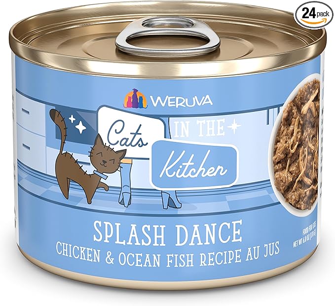 Weruva Cats in The Kitchen, Splash Dance with Chicken & Ocean Fish Au Jus Cat Food, 6oz Can (Pack of 24)