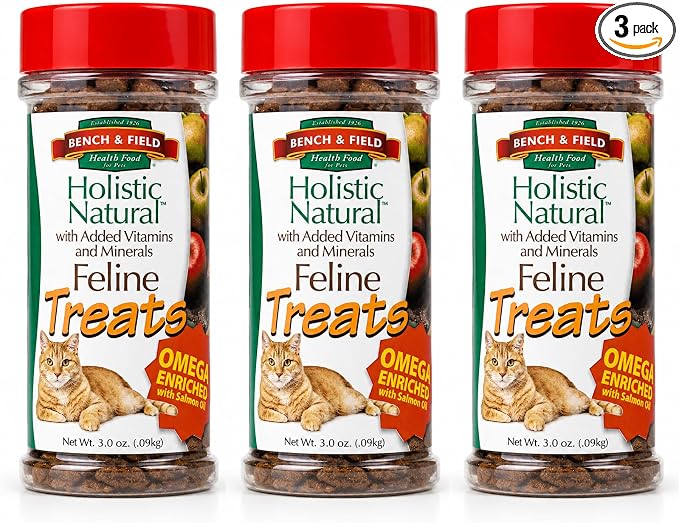 Bench & Field Holistic Natural Healthy Kitty Cat Treats | Crunchy Fish-Shaped Bites | Delicious Seafood Flavored Snack, 3-Ounce (Pack of 3 Bottles)