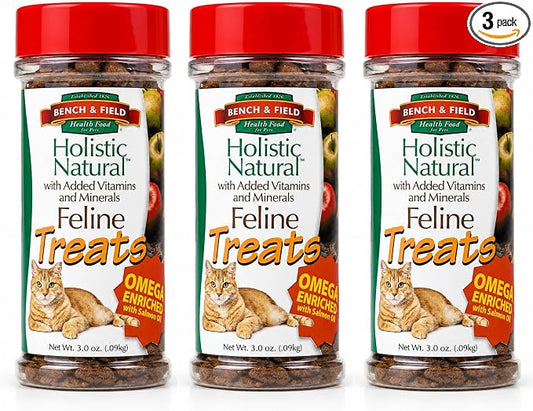 Bench & Field Holistic Natural Healthy Kitty Cat Treats | Crunchy Fish-Shaped Bites | Delicious Seafood Flavored Snack, 3-Ounce (Pack of 3 Bottles)