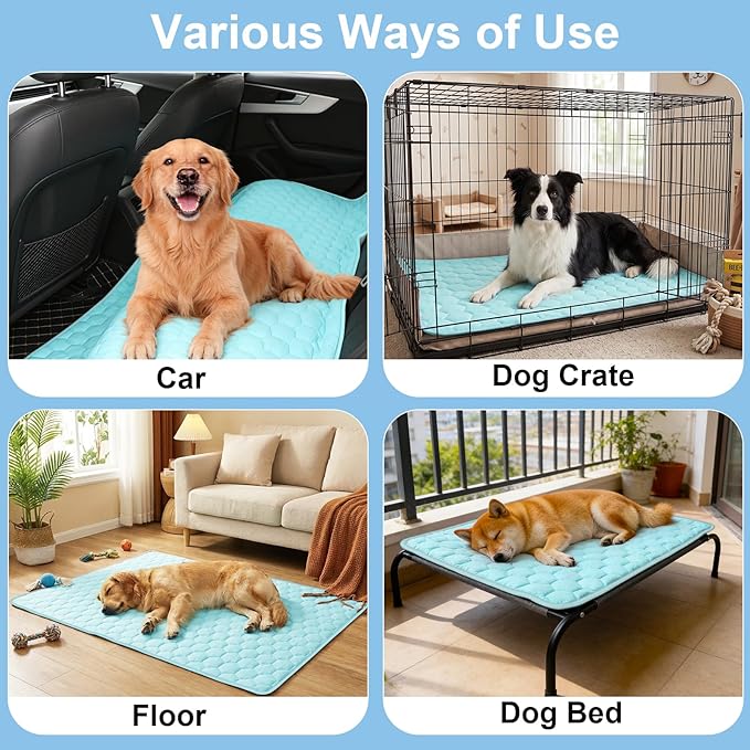 Vivifying Cooling Mat for Dogs, 60 x 40 Inch Reversible Ice Silk Pet Cooling Blanket with Waterproof Layer for Large Dogs, Soft and Breathable Summer Pet Pad for Couch, Bed, Crate, Floor (Blue)