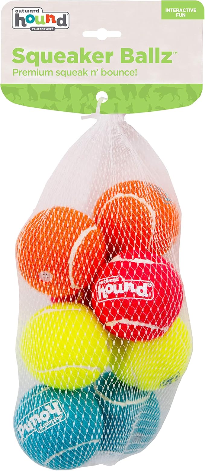 Outward Hound Squeaker Ballz – Squeaky Tennis Balls for Dogs Under 25 lbs, Interactive Dog Toy for Fetch & Training, Small (2"), 8‑Pack