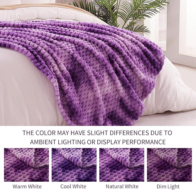 Exclusivo Mezcla Fleece Twin Blanket for Bed, Extra Large Fuzzy Tie-dye Purple Bed Blankets, Soft Cozy Plush Sofa Throws for All Seasons, 60x80 Inches