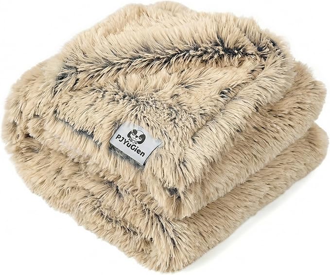 PJYuCien Dog Blanket for Dogs, Puppies and Pets, Lightweight & Portable Fluffy Fleece Throw, Super Soft Plush Cat Blanket for Couch/Car Seat/Furniture, Machine Washable, 24"x32", Beige