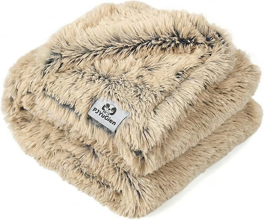PJYuCien Dog Blanket for Dogs, Puppies and Pets, Lightweight & Portable Fluffy Fleece Throw, Super Soft Plush Cat Blanket for Couch/Car Seat/Furniture, Machine Washable, 24"x32", Beige