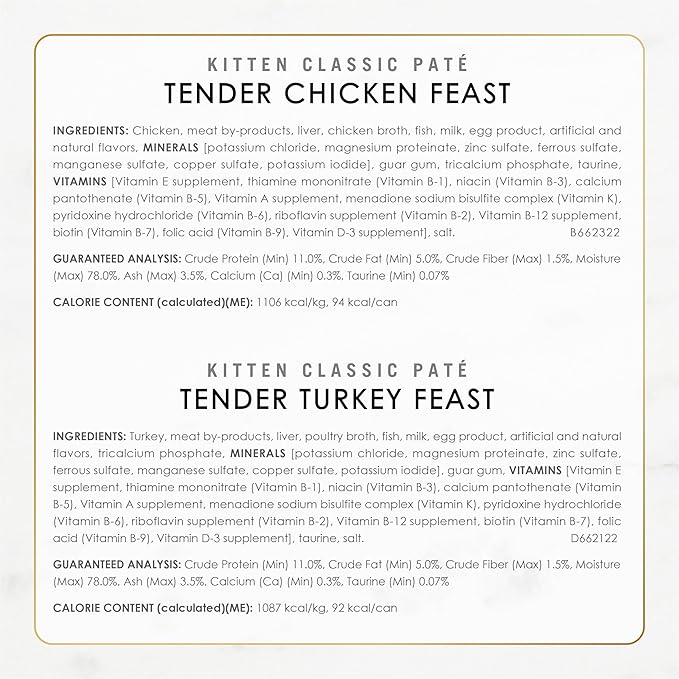 Purina Fancy Feast Tender Ocean Whitefish, Turkey, Chicken and Salmon Feasts Wet Kitten Food Variety Pack - (Pack of 24) 3 oz. Boxes