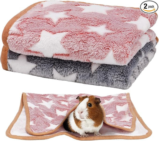 Guinea Pig Blanket, 2 Pack Warm Soft Coral Fleece Small Animal Blankets Washable Pet Cage Liners Sleep Mat Pad Cover for Rabbit Hamster Dog Cat Ferret Chinchilla Hedgehog Bedding, 24" x 16"