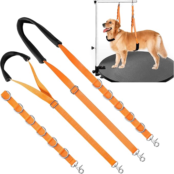 Dog Grooming Belly Strap - Dog Grooming Loops for Table Arm Extender with Clamp Extension Loop Bathing Restraint Leash No Sit Haunch Holder for Small & Medium Hair Cutting Washing (Orange)