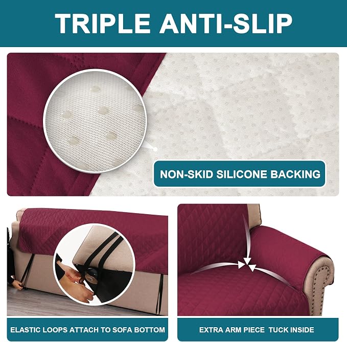 Turquoize 100% Waterproof Couch Cover Sofa Covers for 2 Cushion Couch Loveseat Covers Triple Non-Slip Couch Cover for Dogs Washable Furniture Protector Cover for Pets,Dog (Loveseat 54", Burgundy)