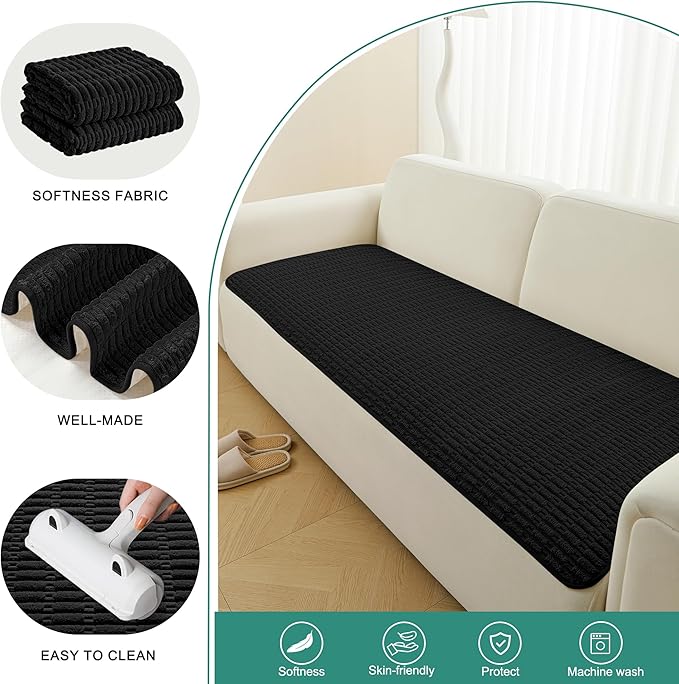 Foxdecor Couch Cover Sofa Covers Washable, Dog Bed Cover Couch Covers for 3 Cushion Couch Sofa Pet Friendly, Dog Couch Cover Furniture Covers for Pets.(Black 32x94 inch)