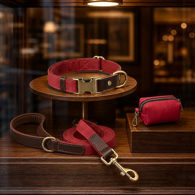 Didog Soft PU Leather Dog Collars for Small Dogs,Classic Adjustable Dog Collars with Quick Release Metal Buckle,Easy Clean and Comfortable with Nylon Lining,Red,S Neck 11-15"