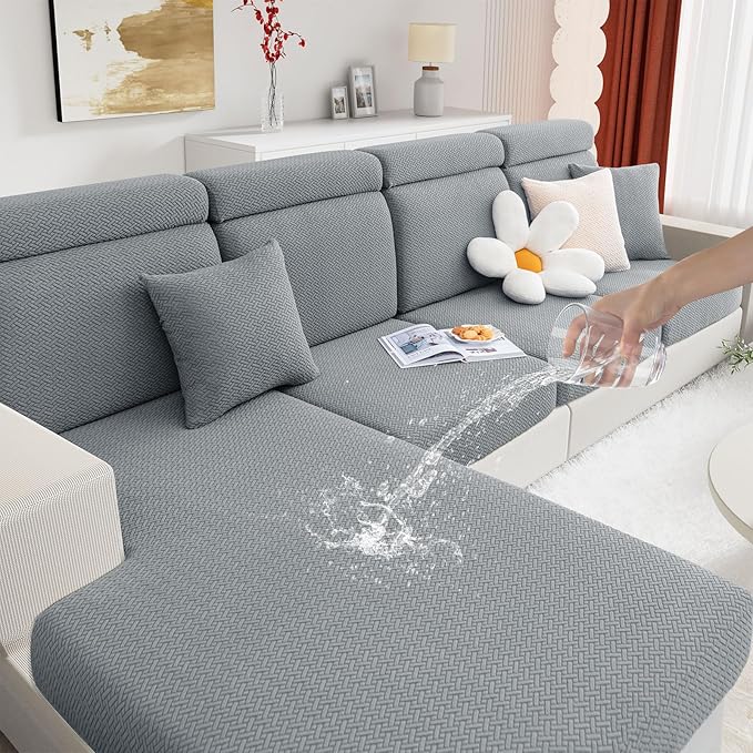 hyha Waterproof Couch Cushion Covers, Wear Resistant Couch Cover, Anti Slip Sofa Slipcovers Washable, Soft Thick Jacquard Furniture Protector for Pets Dog (1 Piece for Medium, Light Grey)