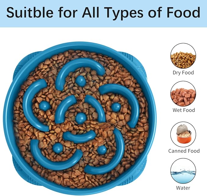 MateeyLife Large Slow Feeder Dog Bowls, Anti-Choking Puzzle Dog Food Bowls, Anti-Slip Interactive Feeding Slow Down Eating, Bloat Stop Maze Dishes for Large Breeds 4 Cups DarkBlue