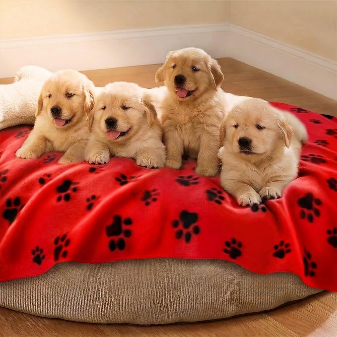 LINENLUX Cute Dog Blanket for Small Medium Dogs 6-Pack Soft Stretchy Fleece Blankets for Pet Cat Puppy Warm Wrinkle-Resistant Throw for Couch Bed Outdoor Red 40x31 inch (Pack of 6)