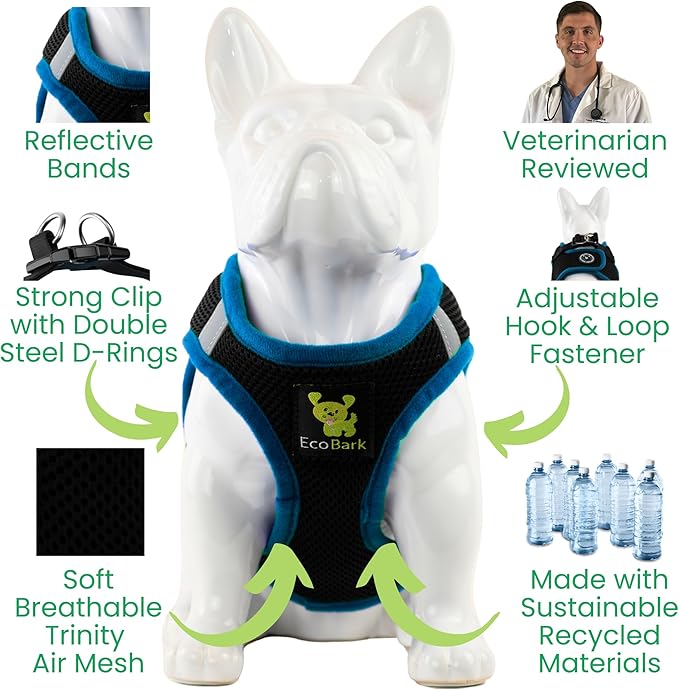 EcoBark Step in Dog Harness Reflective Soft Ultra Padded Mesh Dog Harnesses for XXS, XS, Small, and Medium Dogs Eco-Friendly Comfort Secure Halter No Pull Adjustable Pet Vest