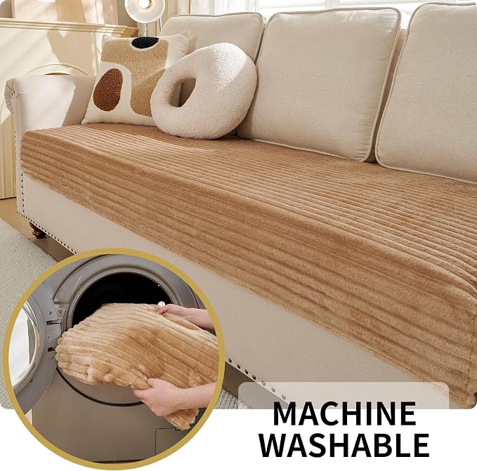 HAOMAIJIA Waterproof Couch Cover for Dogs Washable,Faux Fur Pet Couch Covers for Sofa,Soft Dog Bed Cover Non-Slip Couch Covers for 3 Cushion Couch Sofa Pet Friendly (Khaki, 35" x 47" 1 Pack)