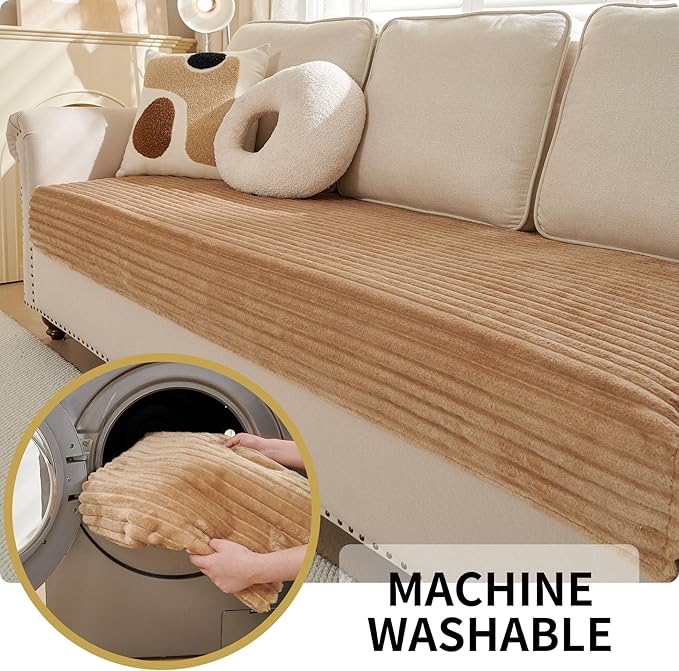 HAOMAIJIA Waterproof Couch Cover for Dogs Washable,Faux Fur Pet Couch Covers for Sofa,Soft Dog Bed Cover Non-Slip Couch Covers for 3 Cushion Couch Sofa Pet Friendly (Khaki, 35" x 74")