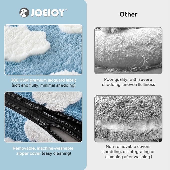 JOEJOY Cute Dog Bed Medium Size Dog, Rectangle Soft Furry Dog Beds for Large Medium Dogs, Washable Orthopedic Pet Bed with Removable Zipper Cover, Blue