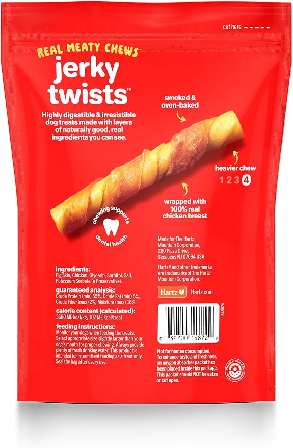 Hartz Oinkies Smoked Pig Skin Chicken Jerky Twists Dog Treats, 10 Count (Pack of 6) (Packaging May Vary)
