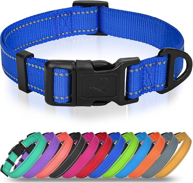 Joytale Extra Large Dog Collar, Wide Double-Sided Reflective Nylon Collar for Night Safety, Adjustable Quick-Release for Gentle Giants, Navy Blue, XL (1 1/4" Width)