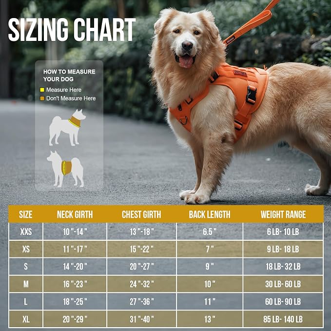 OneTigris Tactical Dog Harness Vest,No-Pull Service Dog Vest with Hook & Loop Panels,Adjustable Dog Vest Harness for Walking Hiking Training(Orange,XS)