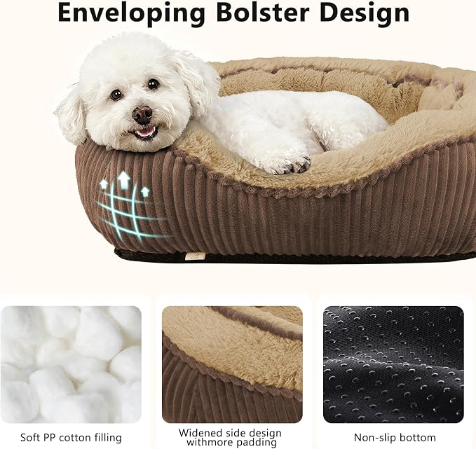 Dog Beds for Small Medium Large Dogs & Cats. Washable Pet Bed, Orthopedic Dog Sofa Bed, Soft Calming Sleeping Warming Puppy Bed (Brown, Large-(30’’x 24’’x 9’’))