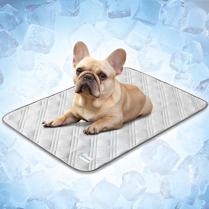 PetAmi Dog Cooling Mat, Waterproof Self Cooling Dog Pad with Non-Slip Backing, Q-Max >4.0 Pet Cooling Mat for Crate, Couch, Kennel & Car, Indoor Outdoor Summer Use, Light Grey, 29x40