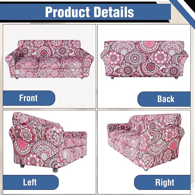 Stretch Couch Covers for 4 Separate Cushion Couch Sofa-Floral Printed Couch Sofa Cover,Washable Sofa Slipcover,Pet Friendly Furniture Protector with Elastic Bottom,Universal Fit for Home(Couch,Cover)