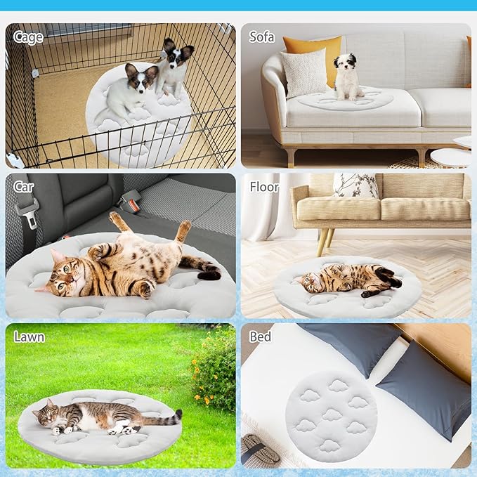 KOOLTAIL Cat Cooling Mat, Upgraded Two Sided Cooling Pad for Dogs Cats Puppy, Soft Summer Pet Sleeping Blanket Kennel to Keeping Cool, Washable Dog Mats for Crate Sofa Bed Outdoor, Round, Gery