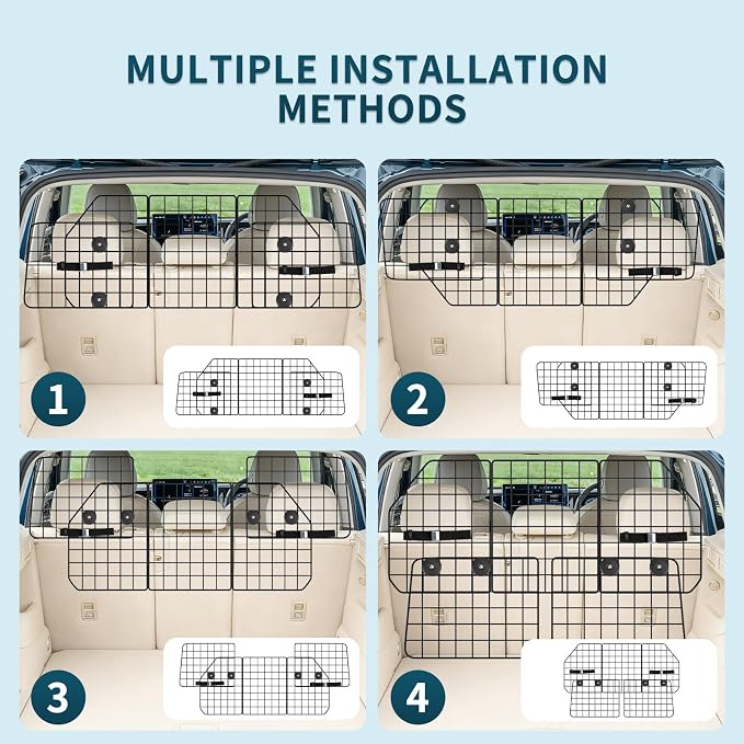 ERYTLLY Dog Car Barrier for SUVs, Vehicles, Dividers, Adjustable Heavy-Duty Wire Pet Gate, Foldable Car Pet Barrier with Mesh Bag, Car Accessories Safety Travel, for Cargo Area 36.6" to 64.5" Width