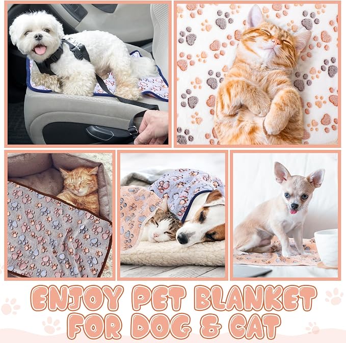 Chumia 40 Pcs Dog Blankets Soft Fluffy Fleece Washable Puppy Sleep Blankets Small Mat for Pets Throw Warm Bed Mat for Dog Puppy Cat (Brown,White,Black,Blue,Paw)