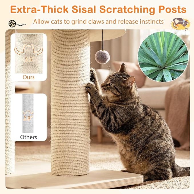 Tangkula Modern Cat Tree, Multi-Level Large Cat Tower with Condo, Hammocks & Hanging Basket, Tall Cat Tree with Sisal Posts, Washable Cushions, Wood Cat Trees and Towers for Indoor Large Cats
