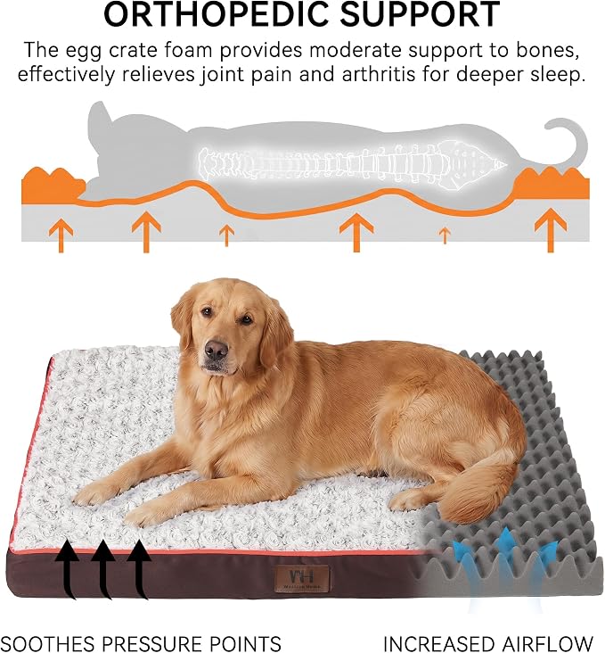 WESTERN HOME WH Orthopedic Dog Beds Large Sized Dog, Waterproof Large Pet Bed with Removable Washable Cover and Nonskid Bottom, Thick Egg Crate Foam Pet Beds, Brown 36"
