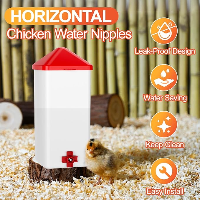 ZenxyHoC Chicken Feeders and Waterers, 6 Ports Chicken Feeder No Waste and 6 Packs Chicken Water Nipples