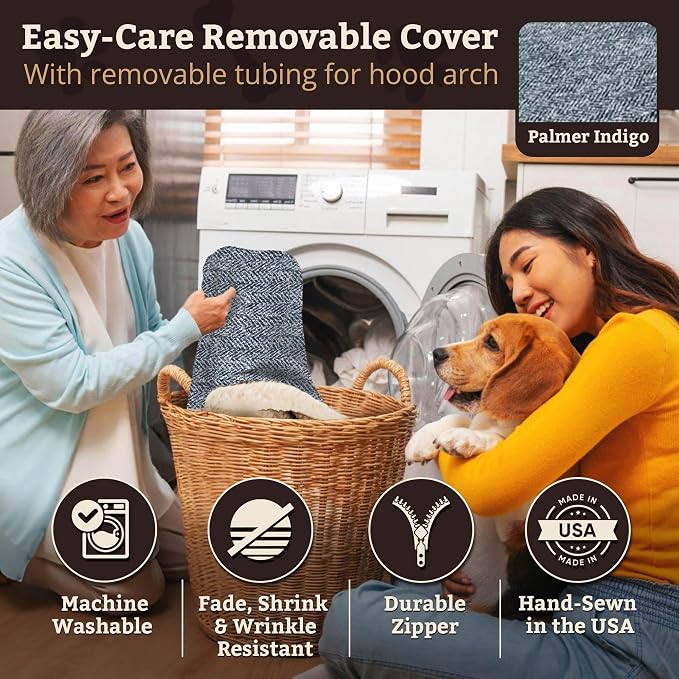Snoozer Rectangle Cozy Cave Dog Bed - Indoor Dog Bed with Cover Cave, Covered Calming Burrow for Small & Medium Sized Pets with Blanket Attached, Enclosed, Washable Cover - Medium, Palmer Indigo