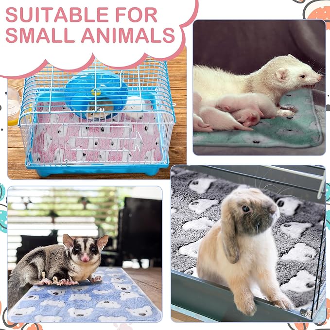 Reginary 4 Pcs Waterproof Guinea Pig Blankets Washable Small Animal Fleece Bedding Absorbent Guinea Pig Cage Liners Reusable Training Pee Pad Pet Sleep Mat for Hamster(Bear Pattern,24 x 16 Inch)