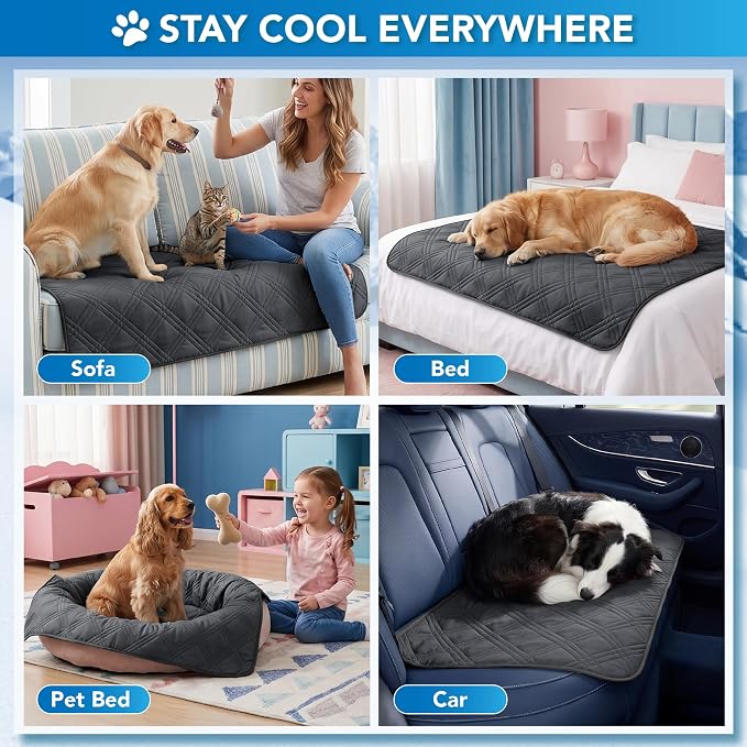 PetAmi Dog Cooling Mat, Waterproof Self Cooling Dog Pad with Non-Slip Backing, Q-Max >4.0 Pet Cooling Mat for Crate, Couch, Kennel & Car, Indoor Outdoor Summer Use, Grey, 40x60