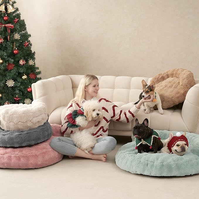 EHEYCIGA Soft Dog Couch Bed for Large Dog, Fluffy Medium Dog Bed with Removable Washable Cover, Bolster Pet Sofa, Waterproof and Non-Slip, 36" x 36"x 9", Black