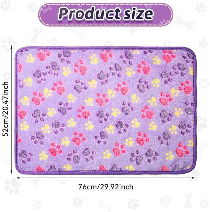 Tatuo 4 Pack Fleece Dog Blankets for Puppy Cats Multi-Size Sleep Mat for Pet Guinea Pig Soft Washable Warm Crate Bed Puppy Teething Toys Print Pattern Blanket Indoor(Purple,24 x 16 Inch,Paw)