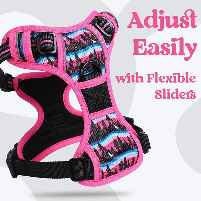 rabbitgoo Dog Harness Medium Sized, No Pull Easy On & Off with 3 Buckles Pet Harness, Adjustable Soft Walking Vest with 2 Clips and Handle, Reflective for Medium Dogs, Mountain Rose, M
