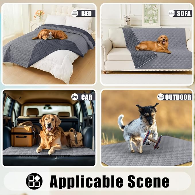 Smiry Waterproof Dog Bed Cover Blanket, Soft Reversible Pet Blanket, Washable Leakproof Cats Dogs Couch Cover for Sofa, Couch, Furniture, Plaid (30x70 Inch, Grey/Dark Grey) (Pack of 2)