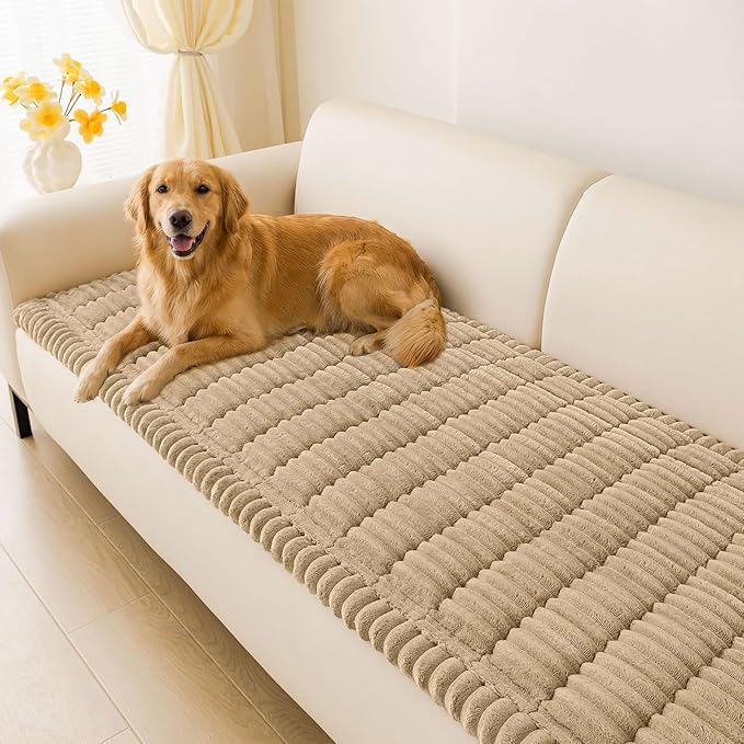 hyha Couch Cover for Dogs Washable, Non Slip Thick Flannel Sofa Protector, Pet Friendly Plush Furniture Cover for Sectional Sofa & Loveseat (Khaki, 43" x 82.7")