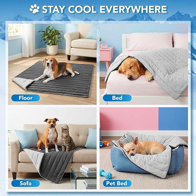 PetAmi Dog Cooling Mat, Q-Max Pet Cooling Blanket with Thick Cushioning, Self Cooling Pad for Dogs & Cats, Reversible Summer Mat for Crate, Couch, Kennel, Gray/Light Grey, Medium (29x40)