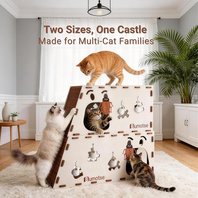 Felt Cat Bed Cave for Indoor Cats, Modular Tunnel Hideaway House for Large Cats Up to 22LB, Cozy Washable Felt Cat Condo for Sleeping, Playing & Hiding, Cream