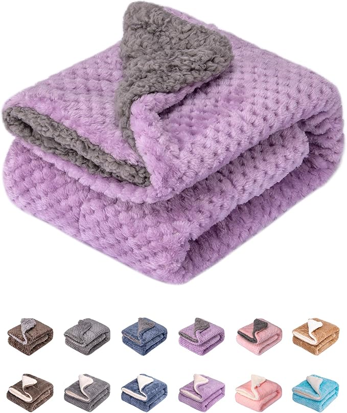 Fuzzy Dog Blanket or Cat Blanket or Pet Blanket, Warm and Soft, Plush Fleece Receiving Blankets for Dog Bed and Cat Bed, Couch, Sofa, Travel and Outdoor, Camping (Blanket (24" x 32"), DG-Lavender)