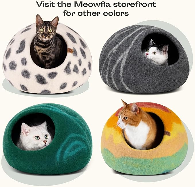 MEOWFIA Cat Cave – Premium Felt Cat Enclosure for Indoor Cats, Handmade Merino Wool (Slate Gray, Medium)