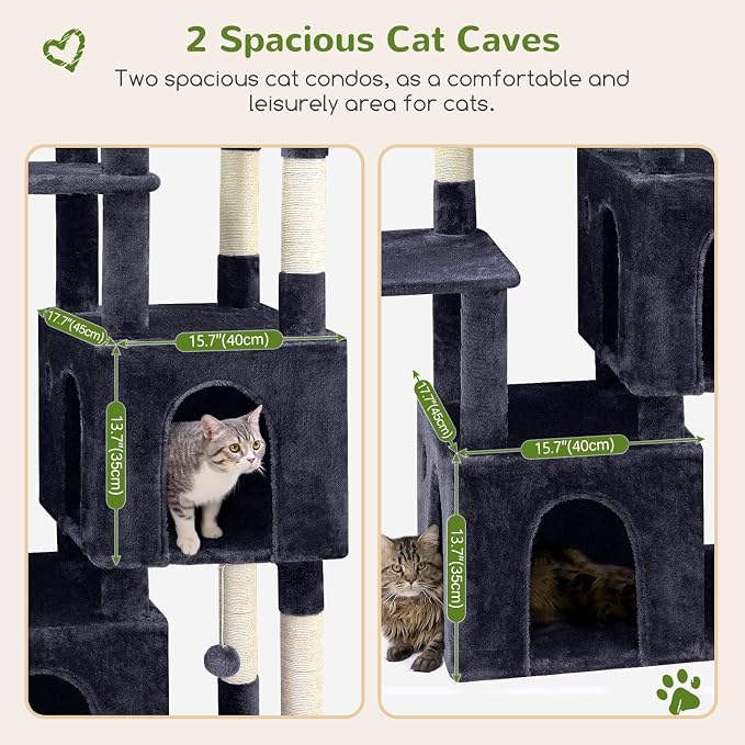 Globlazer Cat Tower for Indoor Cats, Heavy Duty Cat Trees for Large Adult Big Cats Maine Coon Cat Tree Tower with Scratching Post, Extra Large Top Perch, Cat Condos, F61, Dark Grey, 61inch
