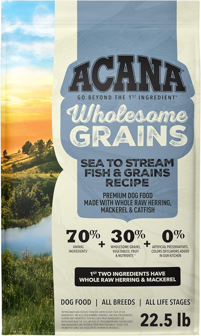ACANA Wholesome Grains Dry Dog Food Sea to Stream Saltwater Fish Recipe 22.5lb Bag